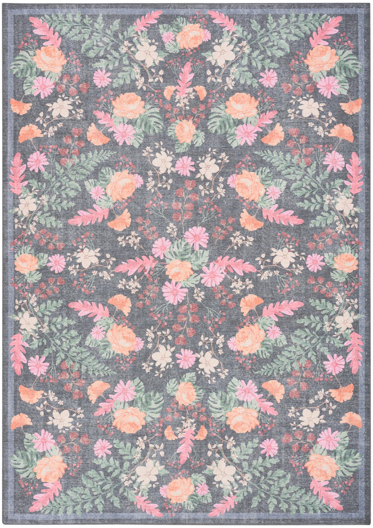 Nourison Botanical Charcoal & Multicolor Machine Washable Rug - Main