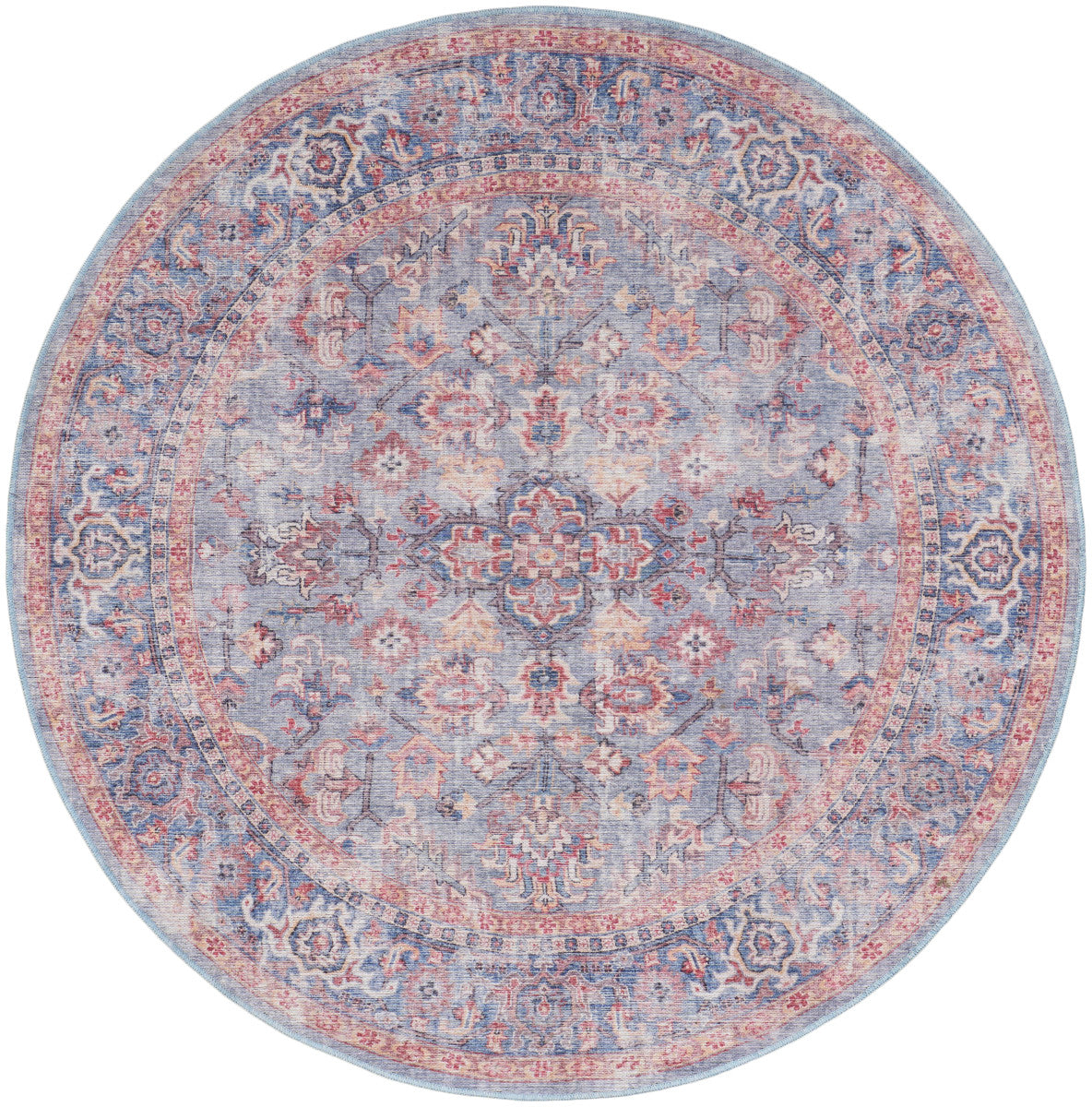 Nourison New Concept Blue & Multicolor Machine Washable Rug - 7'10" Round