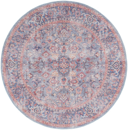 Nourison New Concept Blue & Multicolor Machine Washable Rug - 7'10" Round