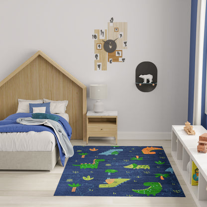 Nourison Imagination Navy & Multicolor Machine Washable Rug - Room Scene
