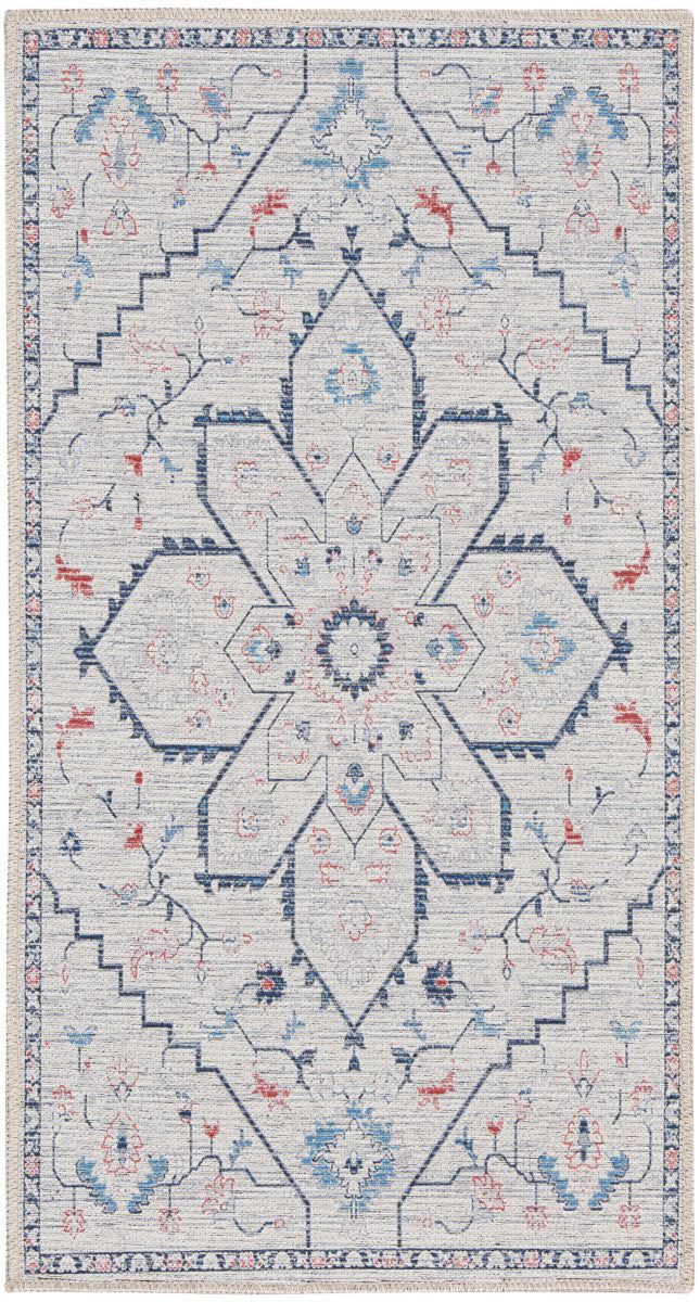 Nourison New Concept Ivory & Blue Machine Washable Rug - 2' x 3'9"