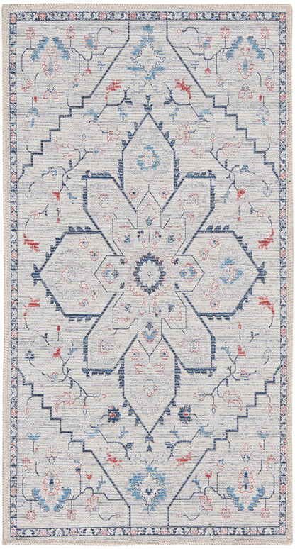 Nourison New Concept Ivory & Blue Machine Washable Rug - 2' x 3'9"
