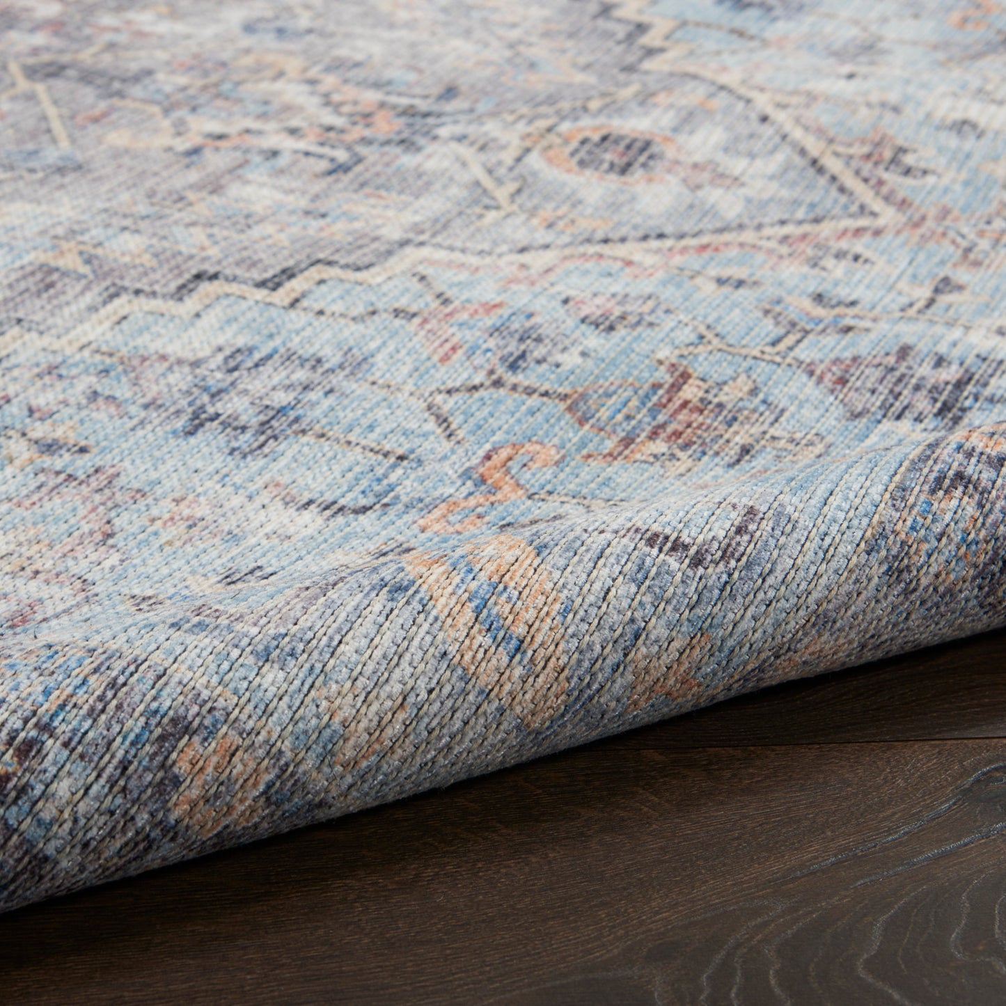 Nourison New Concept Light Grey & Blue Machine Washable Rug - Texture