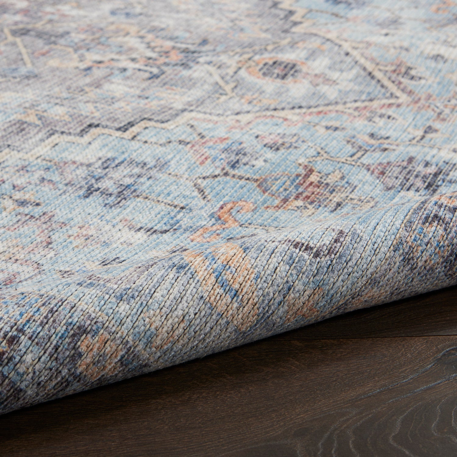 Nourison New Concept Light Grey & Blue Machine Washable Rug - Texture