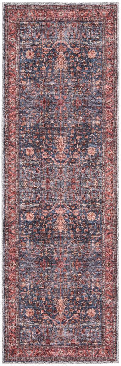 Nourison Grand Navy & Brick Pet Friendly Machine Washable Rug - 2' x 6'