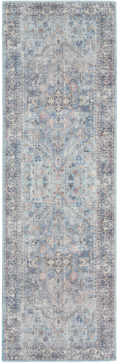 Nourison New Concept Light Grey & Blue Machine Washable Rug - 2'2" x 8'