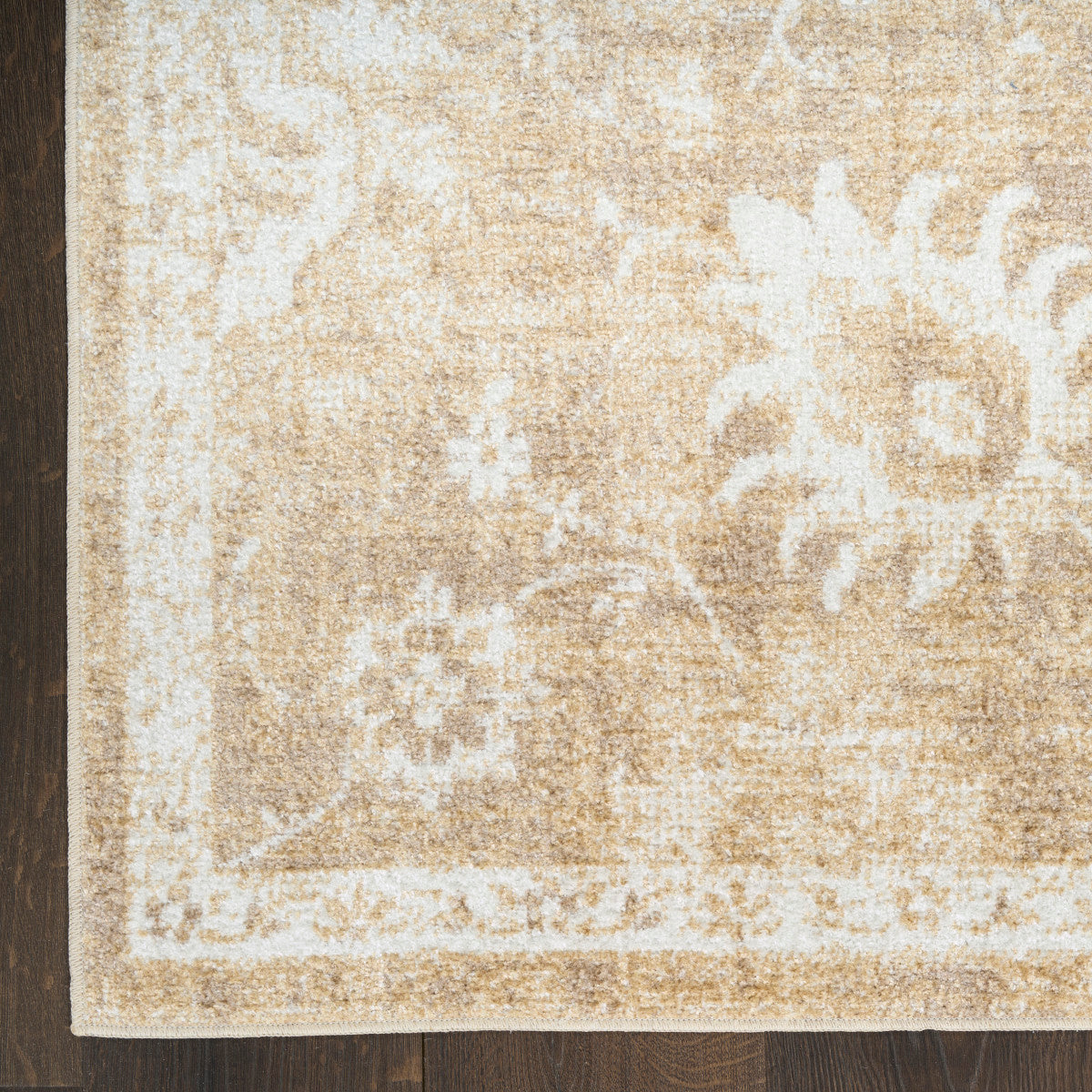 Nourison Astra Ivory & Gold Pet Friendly Machine Washable Rug - Corner