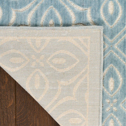 Nourison Charm Blue & Ivory Pet Friendly Machine Washable Rug - Corner