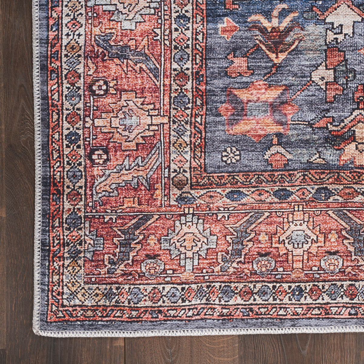 Nourison Grand Navy & Brick Pet Friendly Machine Washable Rug - Corner