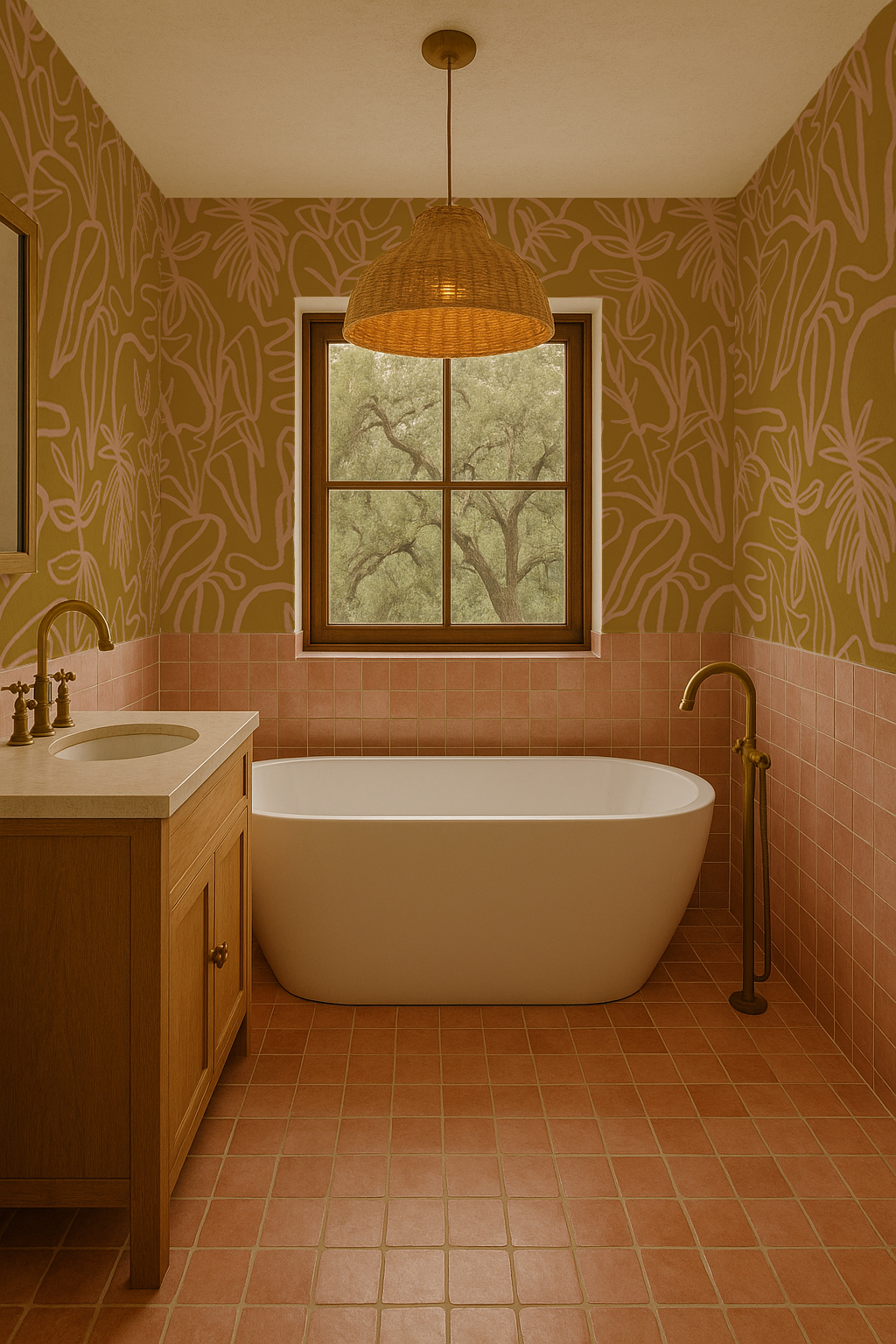 Inked Foliage Wallpaper - Mustard & Peach