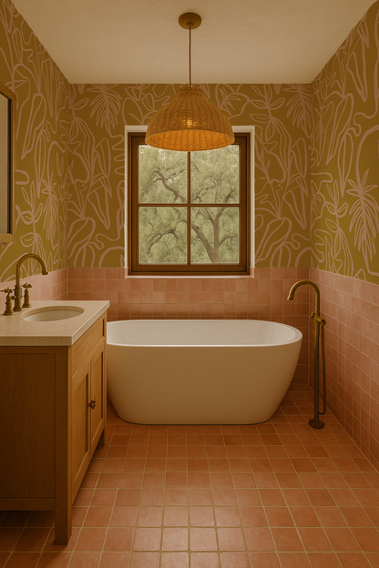 Inked Foliage Wallpaper - Mustard & Peach
