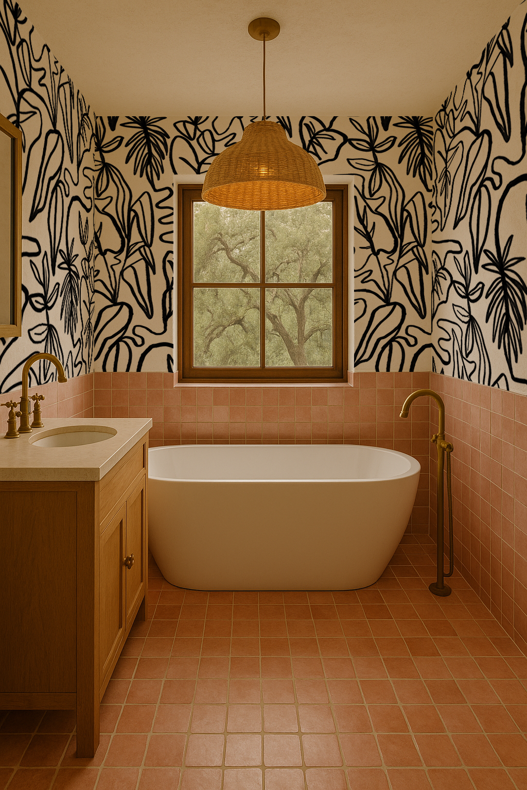 Inked Foliage Wallpaper - White & Black