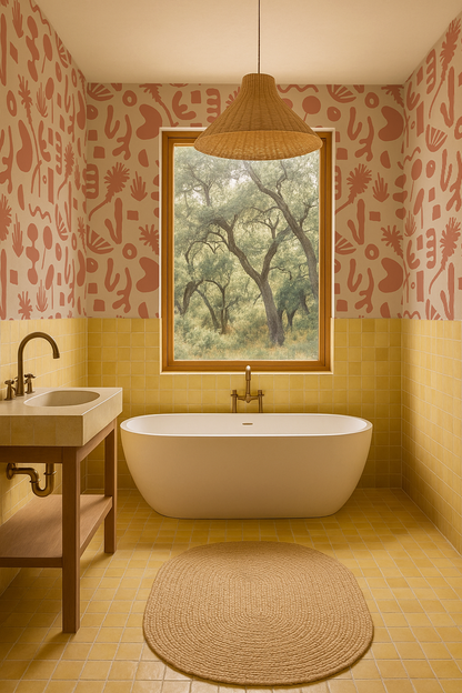Pool Side Wallpaper, tan and terra cotta