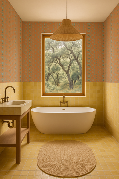 Posy Lane Stripe Wallpaper, apricot and light blue