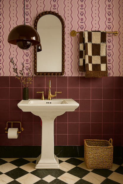 Posy Lane Stripe Wallpaper, lilac and plum