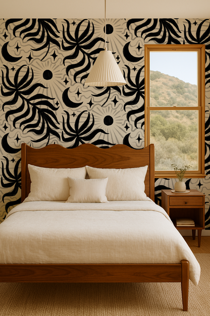 Lunar Leaf Wallpaper Beige & Black