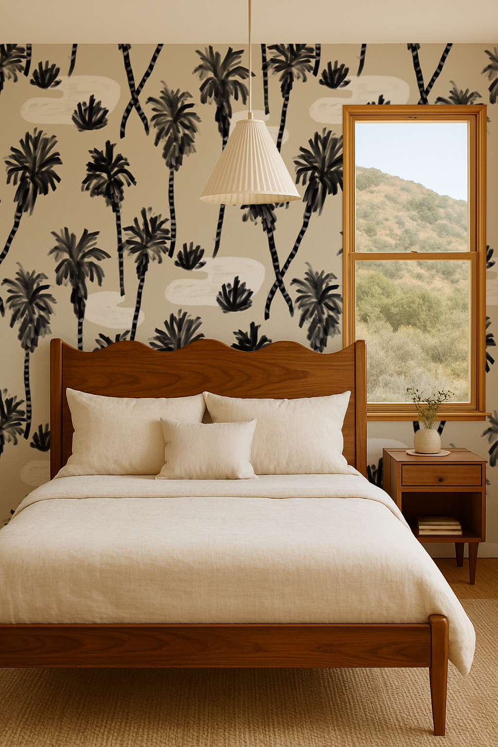 Palm Oasis Wallpaper, neutral and black