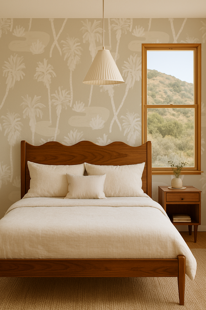 Palm Oasis Wallpaper, neutral and white
