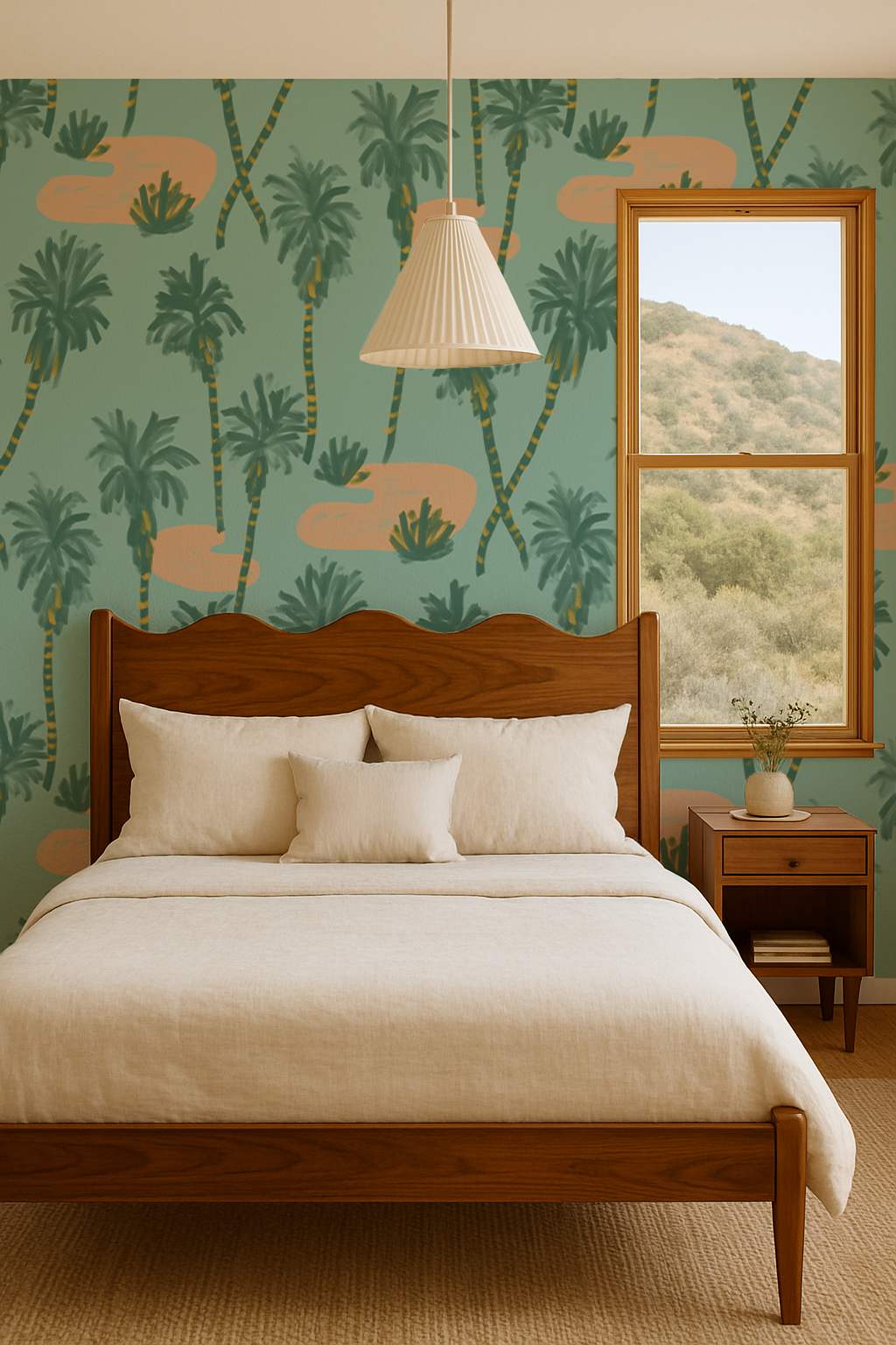 Palm Oasis Wallpaper, teal