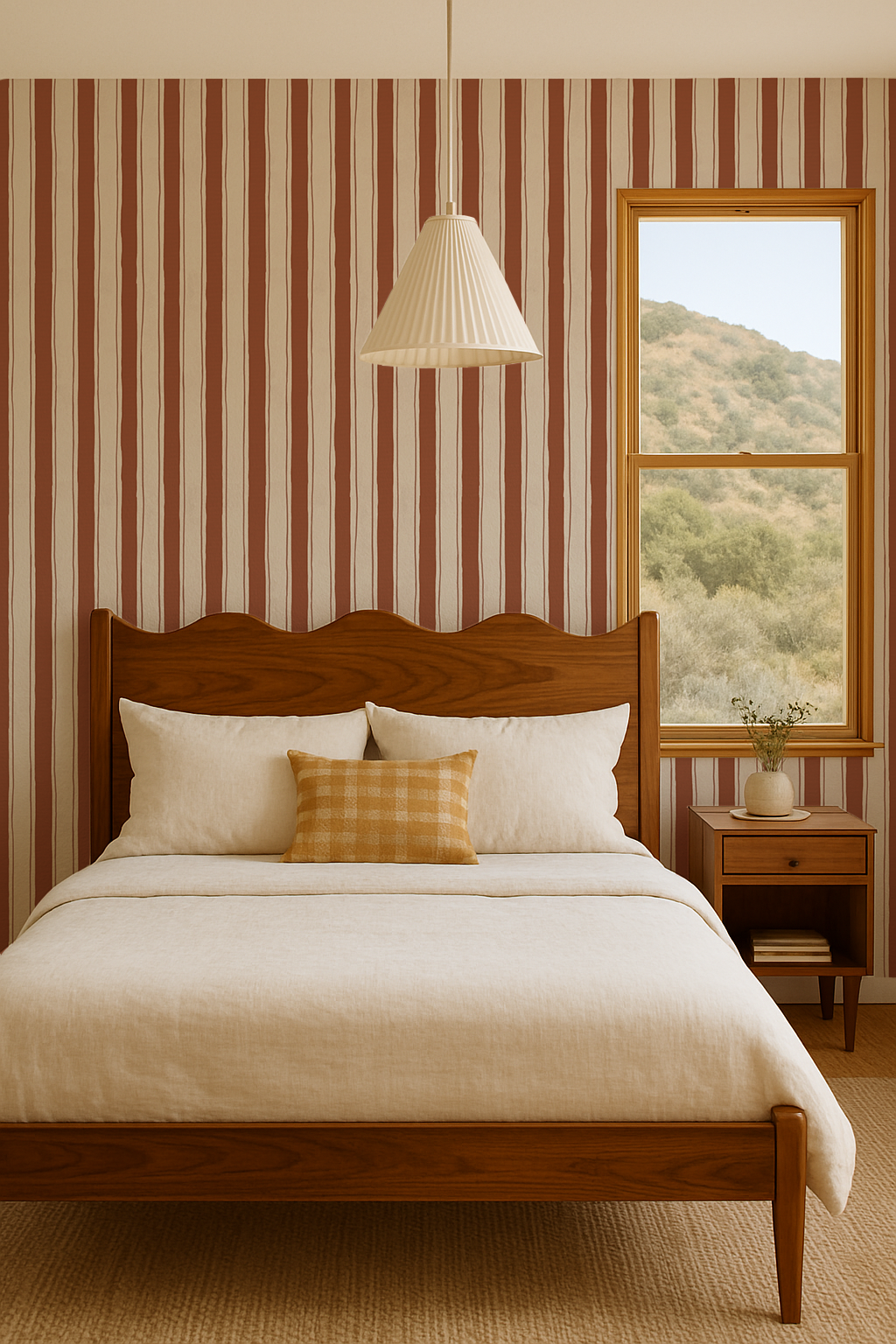 Riviera Stripe Wallpaper, off-white and rust