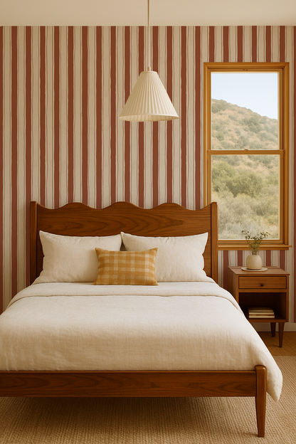 Riviera Stripe Wallpaper, off-white and rust