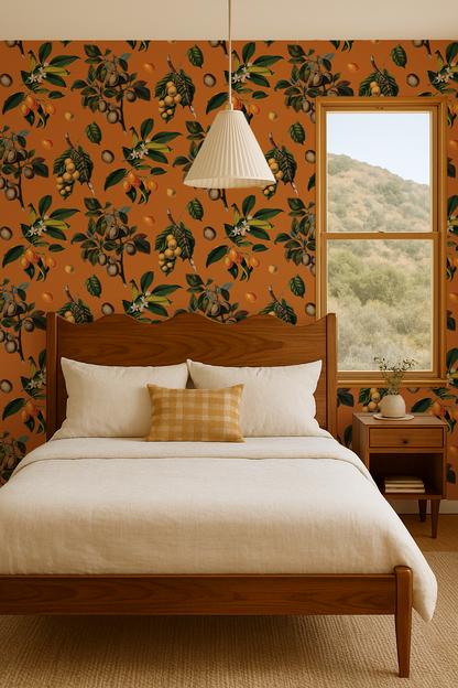 Vintage Orchard Wallpaper, orange