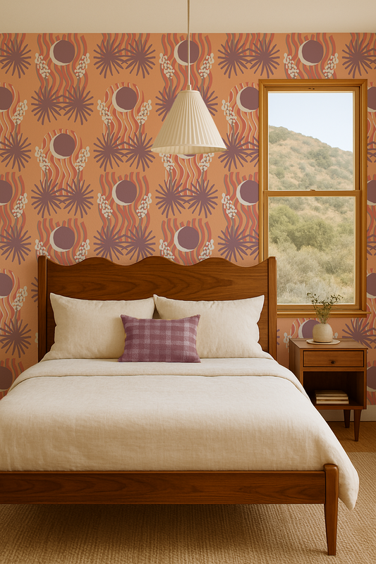 Yucca Moon Wallpaper, coral and purple