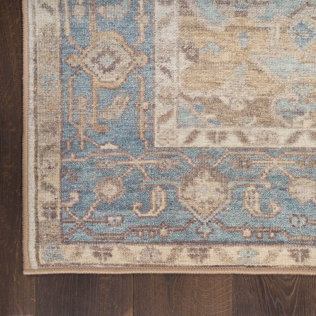 Nourison Vintage Blue & Green Machine Washable Rug - Corner