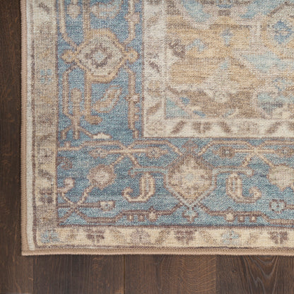 Nourison Vintage Blue & Green Machine Washable Rug - Corner