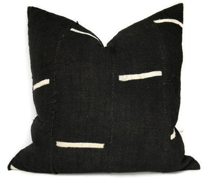 Dashes Print Mudcloth Pillow in Black