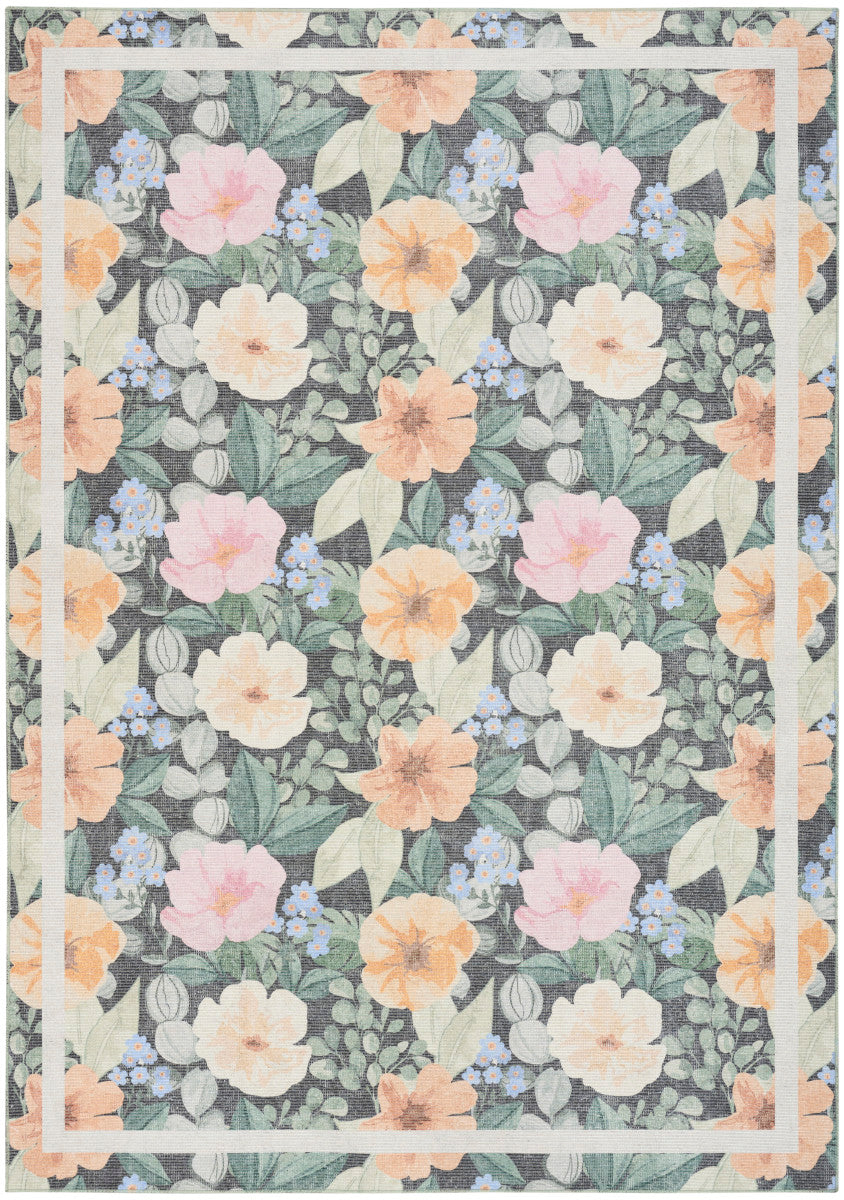 Nourison Botanical Charcoal & Multicolor Machine Washable Rug - 5' x 7'