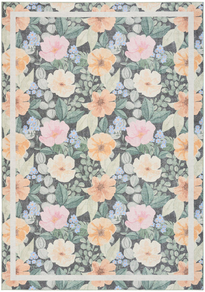 Nourison Botanical Charcoal & Multicolor Machine Washable Rug - 5' x 7'