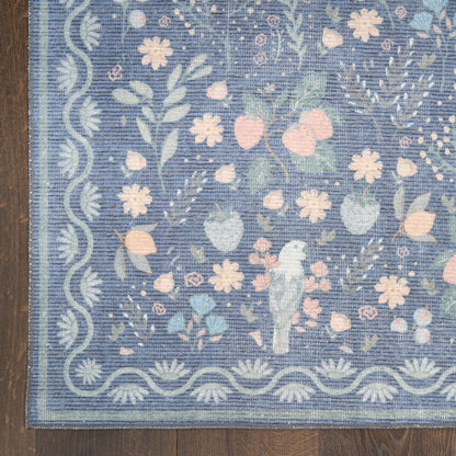 Nourison Botanical Blue & Multicolor Machine Washable Rug - Corner