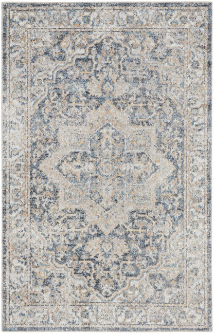 Nourison Astra Grey & Blue Pet Friendly Machine Washable Rug - 3'3" x 5'
