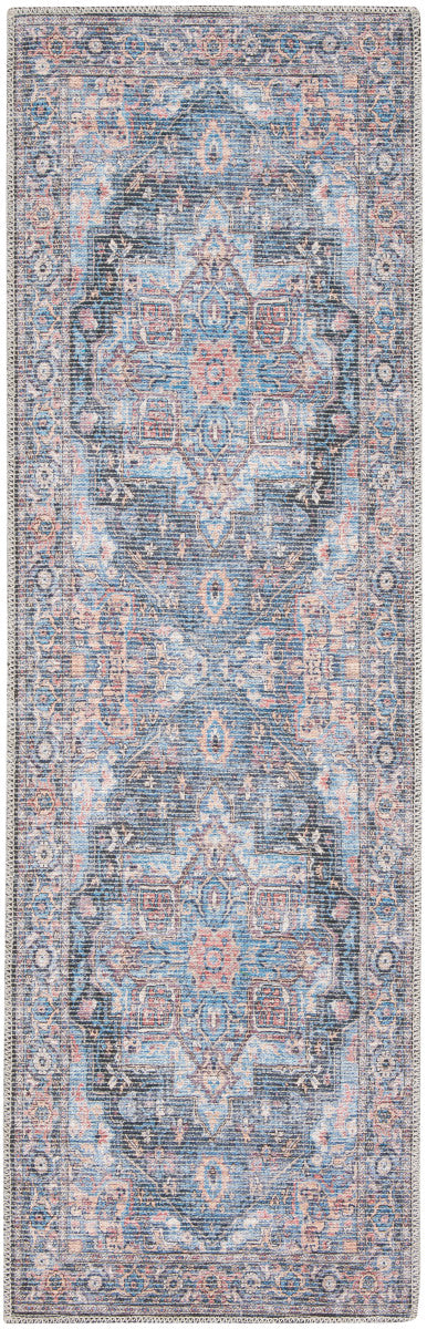 Nourison New Concept Light Blue & Multicolr Machine Washable Rug - 2'2" x 8'