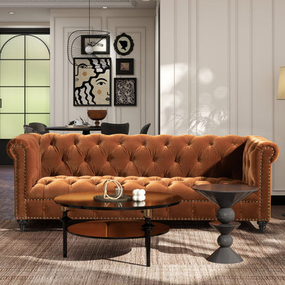 Alto Tufted Chesterfield Velvet Sofa - Burnt Orange