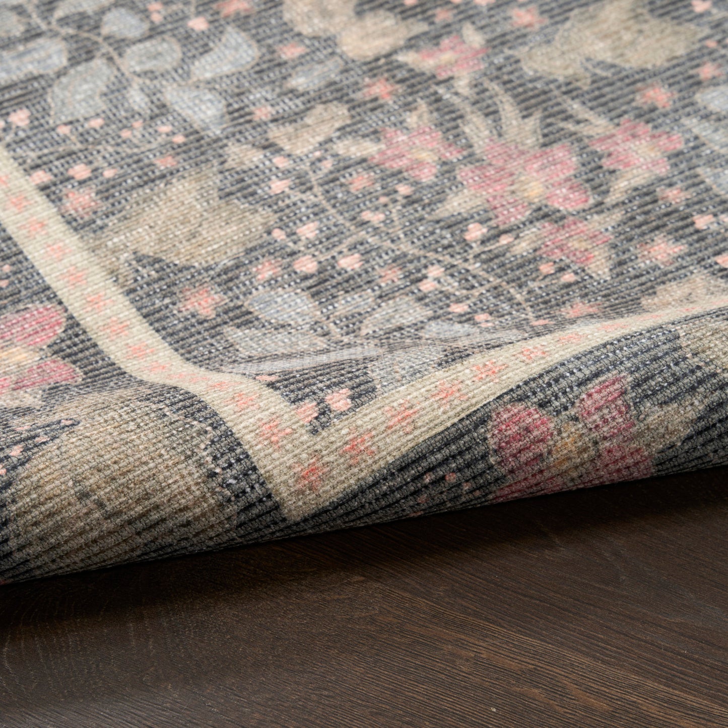 Nourison Botanical Charcoal & Multicolor Machine Washable Rug - Texture