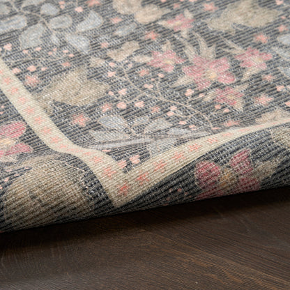 Nourison Botanical Charcoal & Multicolor Machine Washable Rug - Texture