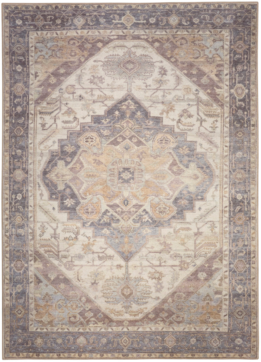Nourison Vintage Ivory & Purple Machine Washable Rug - 5'3" x 7'3"