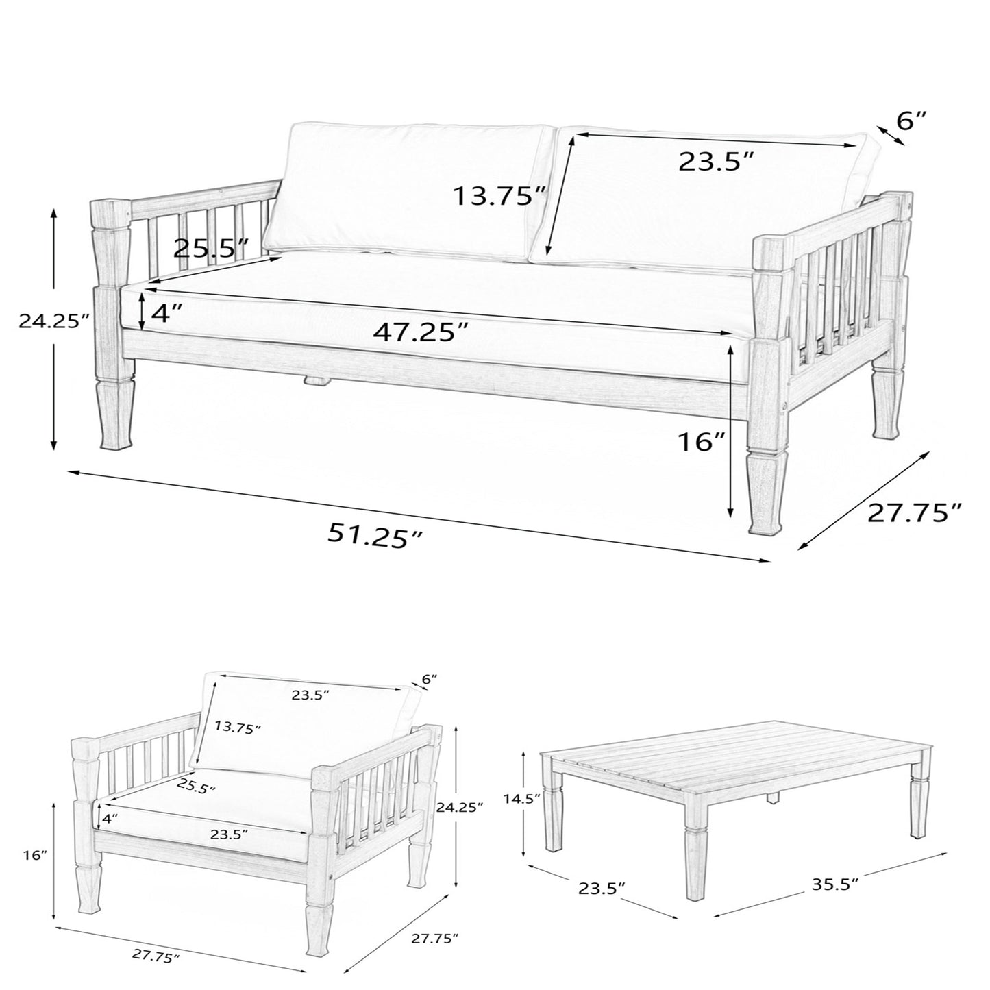 Terrace 4 Piece Acacia Wood Patio Set