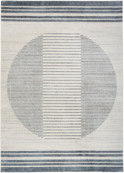 Nourison Astra Ivory & Blue Pet Friendly Machine Washable Rug - 6'7" x 9'