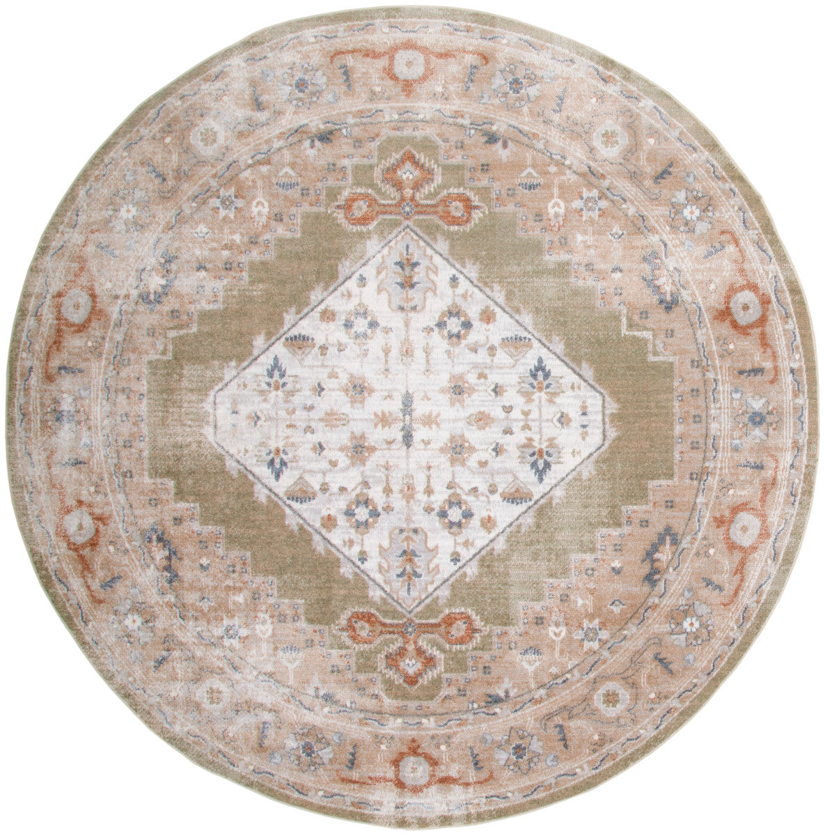 Nourison Astra Sage & Multicolor Pet Friendly Machine Washable Rug - 7'10" Round