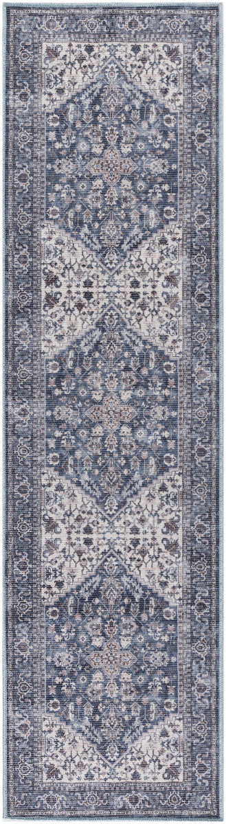 Nourison New Concept Navy & Ivory Machine Washable Rug - 2'2" x 8'