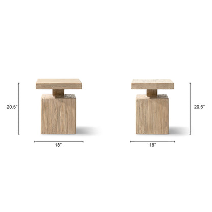 Calder Solid Square Reclaimed Elm Block Plinth Side Table