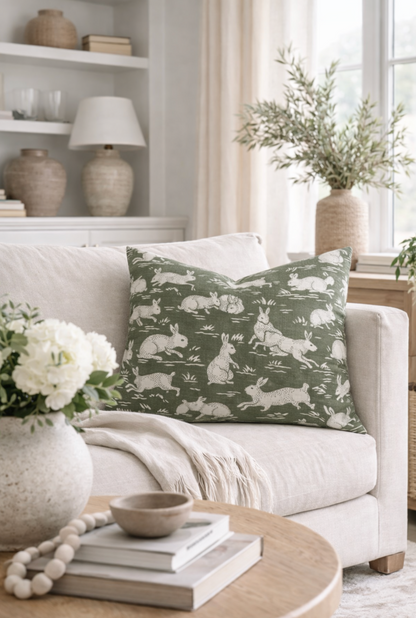 Cottontails Pillow in Sage Green