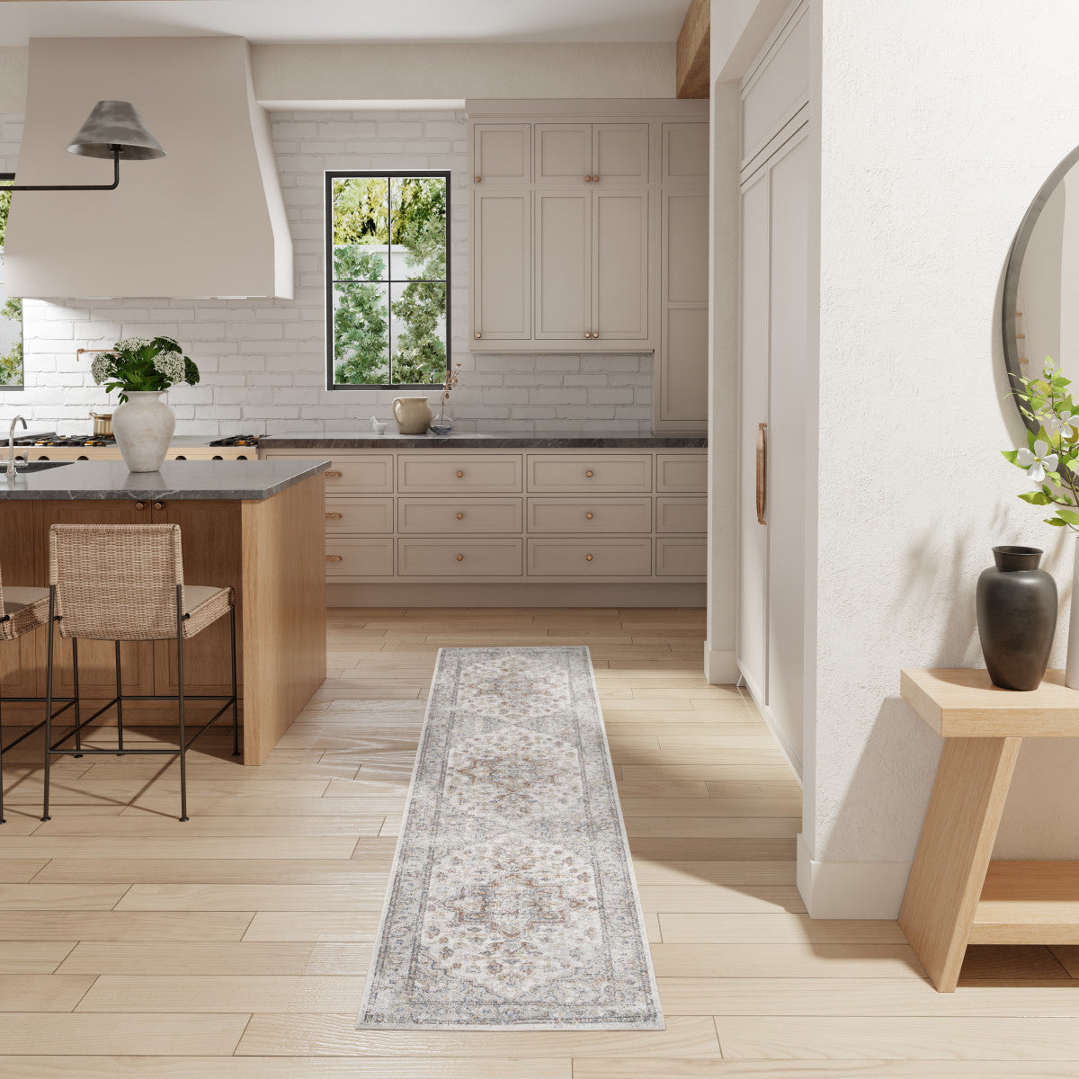 Nourison Astra Grey & Multicolor Pet Friendly Machine Washable Rug - Room Scene