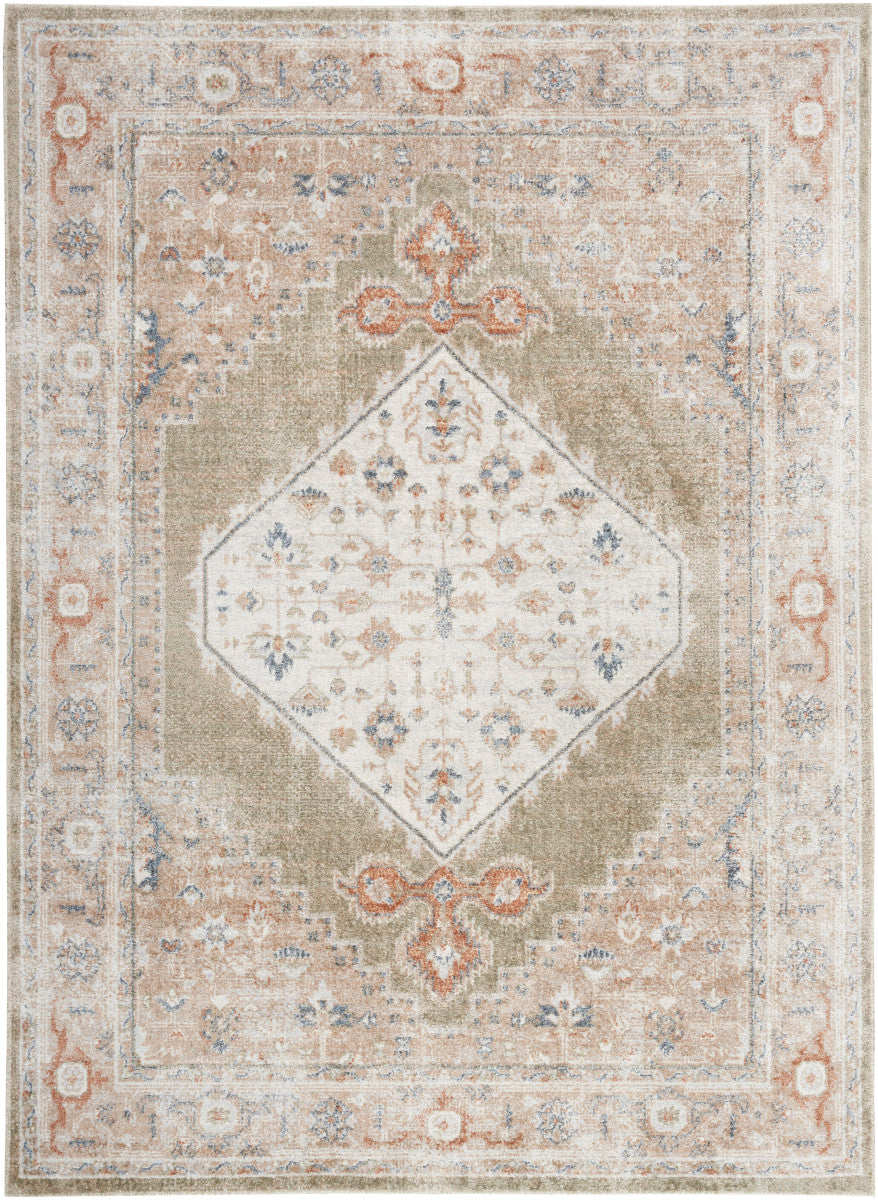 Nourison Astra Sage & Multicolor Pet Friendly Machine Washable Rug - 6'7" x 9'