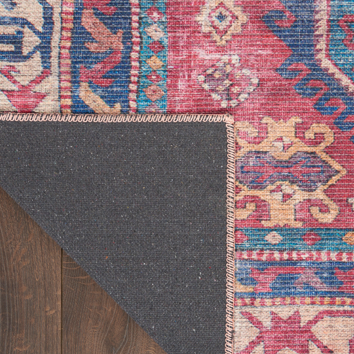 Nourison New Concept Red & Navy Machine Washable Rug - Corner