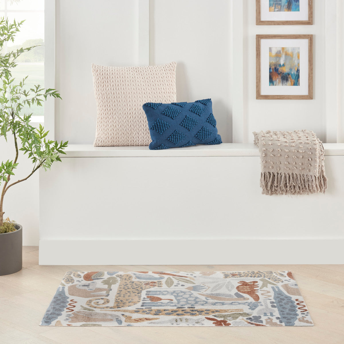 Nourison Astra Ivory Pet Friendly Machine Washable Rug - Room Scene