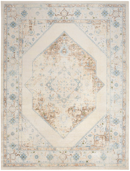 Nourison Astra Ivory & Blue Pet Friendly Machine Washable Rug - 6'7" x 9'